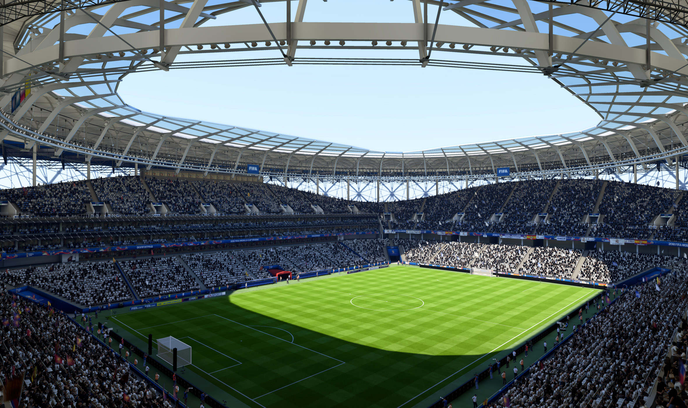 Volgograd Stadium realtime render in Frostbite engineVolgograd Stadium realtime render in Frostbite engine. Stadium lead; proxy modeled entire stadium, modelled final roof elements amoung other pieces. Mentored junior staff anf provided quality guidance.